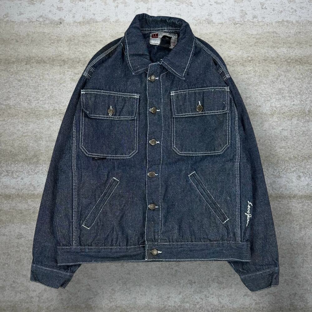 Vintage Y2K Skater Loco Jean Jacket Mens L Dark Wash Denim Button Up